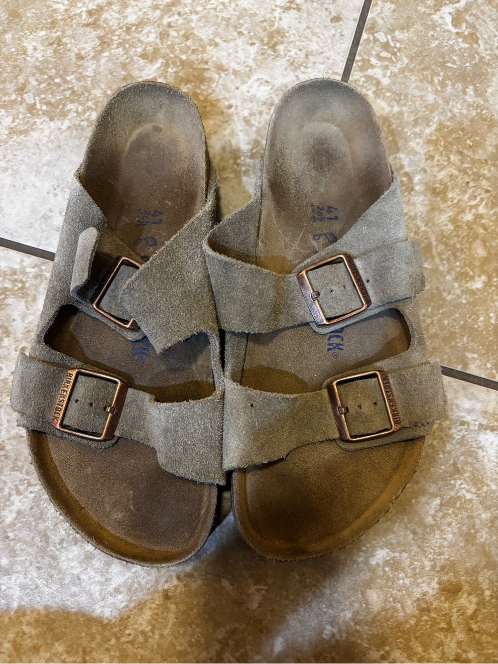 Birkenstock Suede Two-Strap Sandals in Olive
